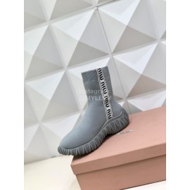 Miumiu Fashion Elastic Cloth Thick Soled Boots For Women Gray