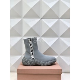 Miumiu Fashion Elastic Cloth Thick Soled Boots For Women Gray