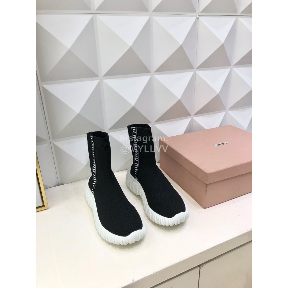 Miumiu Fashion Elastic Cloth Thick Soled Boots For Women Black
