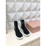 Miumiu Fashion Elastic Cloth Thick Soled Boots For Women Black
