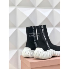 Miumiu Fashion Elastic Cloth Thick Soled Boots For Women Black