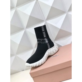 Miumiu Fashion Elastic Cloth Thick Soled Boots For Women Black