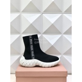 Miumiu Fashion Elastic Cloth Thick Soled Boots For Women Black