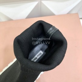 Miumiu Fashion Elastic Cloth Thick Soled Boots For Women Black