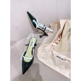Miumiu Fashion Patent Leather Pointed High Heels For Women Black