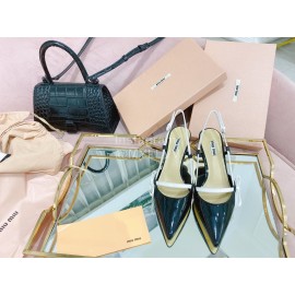 Miumiu Fashion Patent Leather Pointed High Heels For Women Black