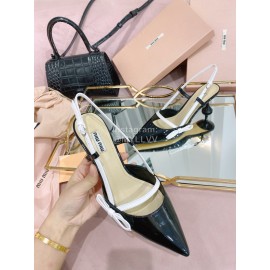 Miumiu Fashion Patent Leather Pointed High Heels For Women Black