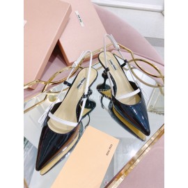 Miumiu Fashion Patent Leather Pointed High Heels For Women Black