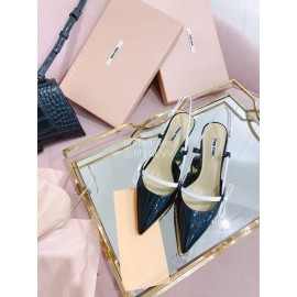Miumiu Fashion Patent Leather Pointed High Heels For Women Black