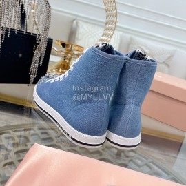 Miumiu Fashion Rhinestone Lace Up High Top Shoes For Women Denim