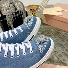 Miumiu Fashion Rhinestone Lace Up High Top Shoes For Women Denim