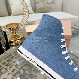 Miumiu Fashion Rhinestone Lace Up High Top Shoes For Women Denim