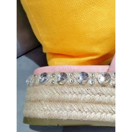 Miumiu Hemp Rope Thick Bottom Pearl Slippers For Women Pink