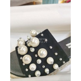 Miumiu Hemp Rope Thick Bottom Pearl Slippers For Women Black