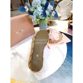 Miumiu Hemp Rope Thick Bottom Feather Slippers For Women Pink