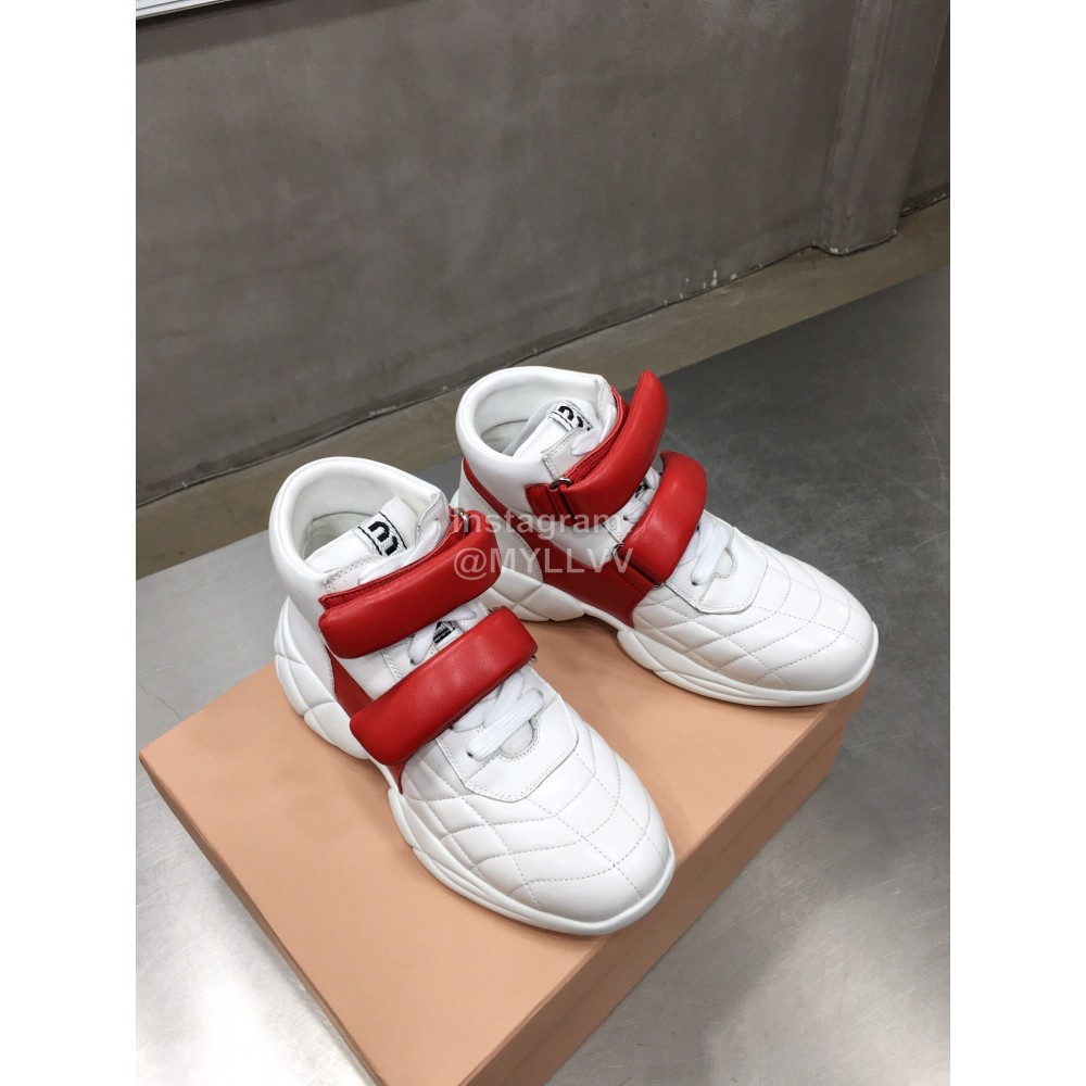 Miumiu Soft Sheep Leather High Top Sneakers For Women Red