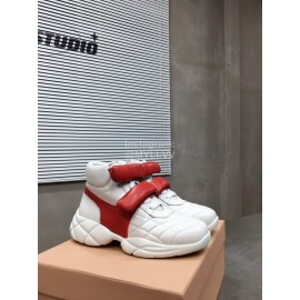 Miumiu Soft Sheep Leather High Top Sneakers For Women Red