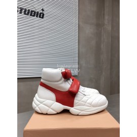Miumiu Soft Sheep Leather High Top Sneakers For Women Red