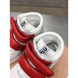 Miumiu Soft Sheep Leather High Top Sneakers For Women Red