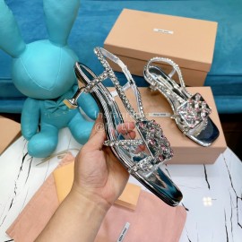 Miumiu Summer Patent Leather Diamond High Heeled Sandals For Women Silver