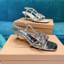 Miumiu Summer Patent Leather Diamond High Heeled Sandals For Women Silver