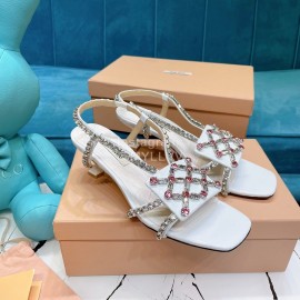 Miumiu Summer Patent Leather Diamond High Heeled Sandals For Women White