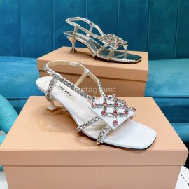 Miumiu Summer Patent Leather Diamond High Heeled Sandals For Women White