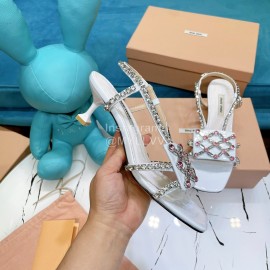 Miumiu Summer Patent Leather Diamond High Heeled Sandals For Women White