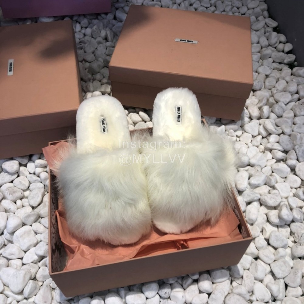 Miumiu New Flat Wool Slippers For Women White