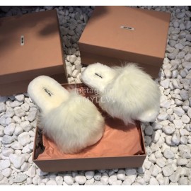 Miumiu New Flat Wool Slippers For Women White