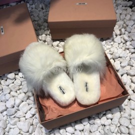 Miumiu New Flat Wool Slippers For Women White