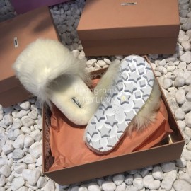 Miumiu New Flat Wool Slippers For Women White