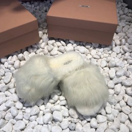 Miumiu New Flat Wool Slippers For Women White