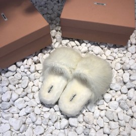 Miumiu New Flat Wool Slippers For Women White