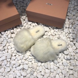 Miumiu New Flat Wool Slippers For Women White