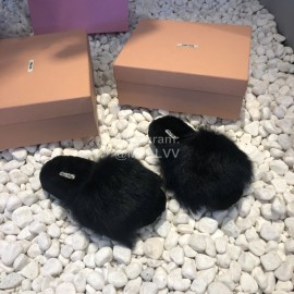 Miumiu New Flat Wool Slippers For Women Black
