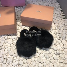 Miumiu New Flat Wool Slippers For Women Black