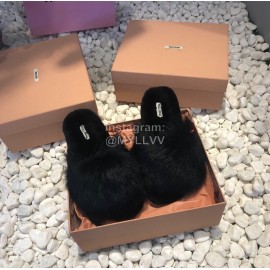 Miumiu New Flat Wool Slippers For Women Black