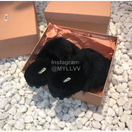 Miumiu New Flat Wool Slippers For Women Black