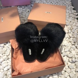 Miumiu New Flat Wool Slippers For Women Black