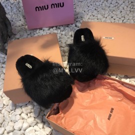 Miumiu New Flat Wool Slippers For Women Black