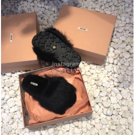 Miumiu New Flat Wool Slippers For Women Black