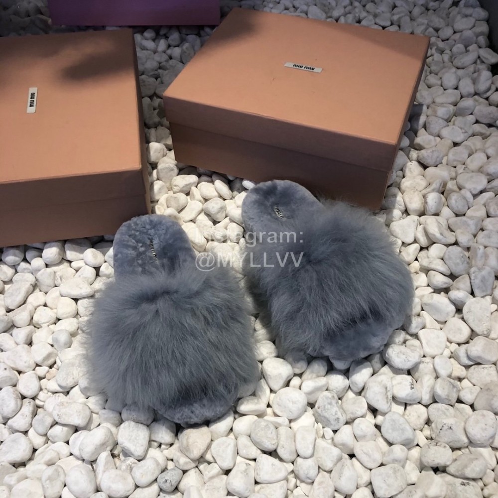 Miumiu New Flat Wool Slippers For Women Gray