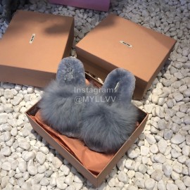 Miumiu New Flat Wool Slippers For Women Gray