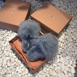 Miumiu New Flat Wool Slippers For Women Gray
