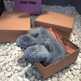 Miumiu New Flat Wool Slippers For Women Gray