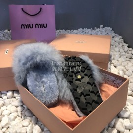 Miumiu New Flat Wool Slippers For Women Gray