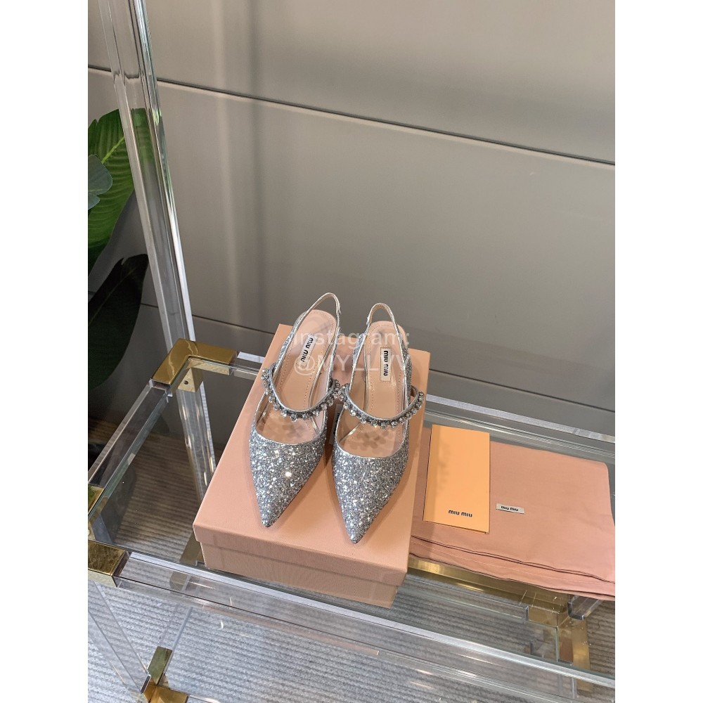 Miumiu Diamond Blingbling High Heeled Sandals For Women Silver