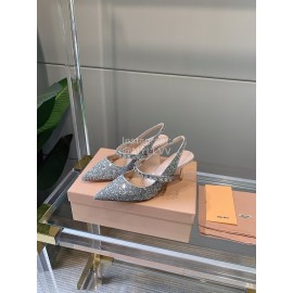 Miumiu Diamond Blingbling High Heeled Sandals For Women Silver