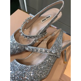 Miumiu Diamond Blingbling High Heeled Sandals For Women Silver